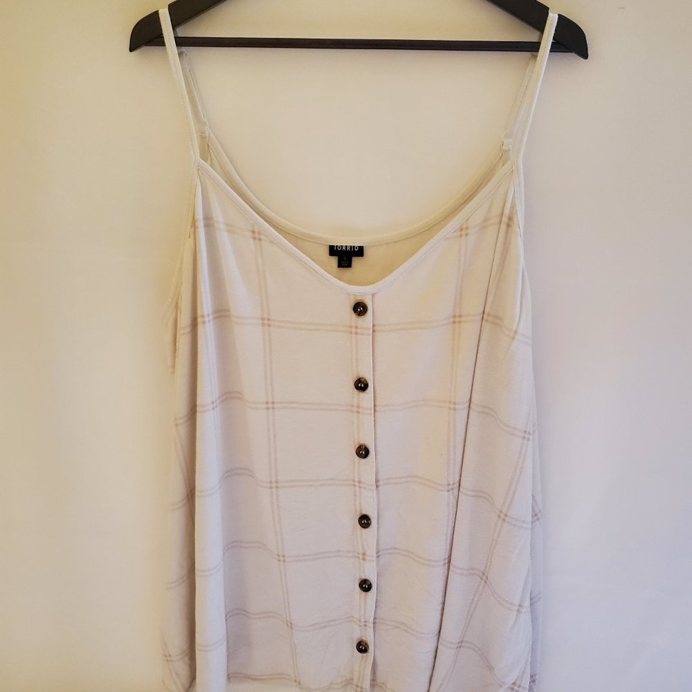 Torrid Flowy Tank Top White w/ Pink/Peach Stripes Faux Button-Up PLUZ Size 5